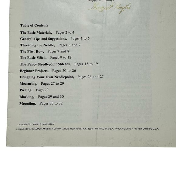 COLUMBIA-MINERVA Vintage Beginners Needlepoint Book #207 1974 32pg Instructions - Picture 3 of 5